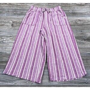 Gloria Vanderbilt Cropped Wide Leg Linen Blend Pants Size M Coastal Beach Casual